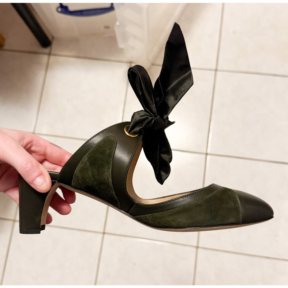 Zac Posen Olive Green Mule Pumps with Bows, size 39 - Picture 2 of 10